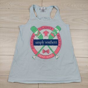Simply Southern Tank Top Womens Large Preppy Classy Happy Racerback Beach‎ Blue